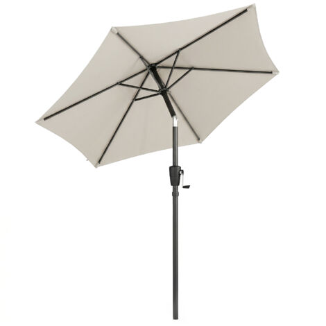Ombrellone da giardino regolabile 2x2 m con manovella, 6 stecche, in metallo grigio chiaro e poliestere.