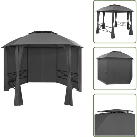 Ombrellone da giardino - vidaXL Gazebo Padiglione da Giardino con Tende Esagonale 360x265 cm - Copertura idrorepellente