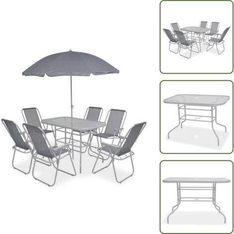Ombrellone da giardino - vidaXL Set da Pranzo da Giardino 8 pz in Acciaio e Textilene Grigio - Sedie in acciaio