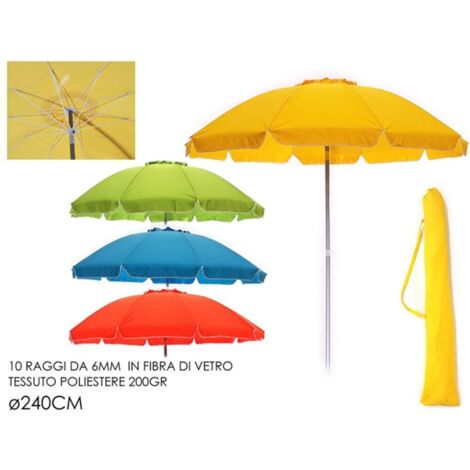 Ombrellone da mare antivento per spiaggia giardino grande cm240 in acciaio tessuto poliestere 200gr - colorigenerali: VERDE