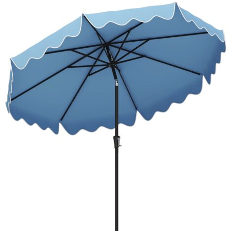 Ombrellone da patio 280 cm con manovella, Ombrello da mercato a 2 livelli con tetto protettivo dal sole Azzurro