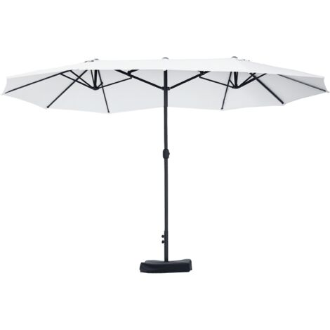 Ombrellone da spiaggia doppio con 12 stecche, base a croce e manovella, acciaio e poliestere, 455x265x238 cm, beige