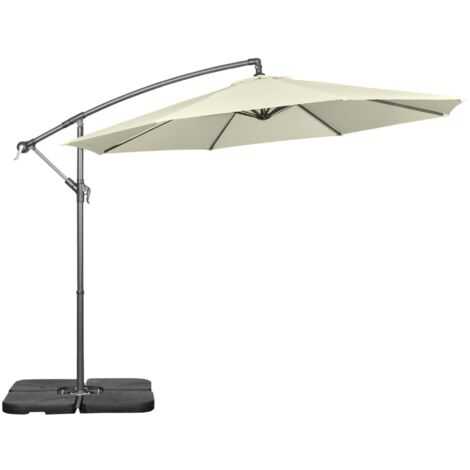 Ombrellone Decentrato Ø292x247 cm con Base a Croce Riempibile e Copertura Beige