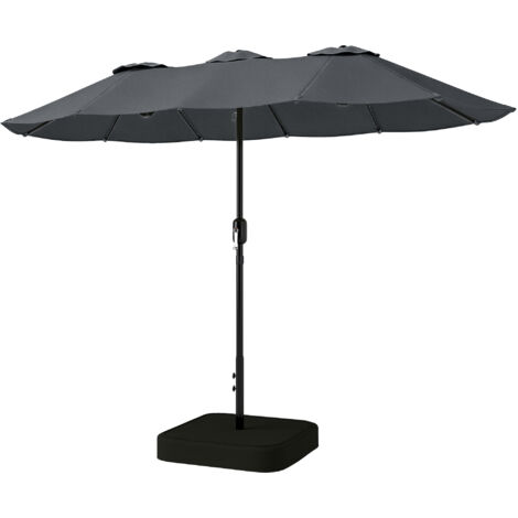 Ombrellone Doppio 12 Bâtons avec Manivelle, Socle Croisillon et Sacs, Métal et Polyester, 3x1.5 m, Gris Anthracite