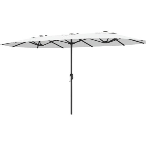 Ombrellone doppio 12 bretelle avec manivelle, métal et polyester, 4,6x2,7 m, blanc