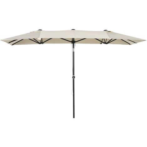 Ombrellone Doppio 150x295x170-214 cm Inclinabile e Regolabile in Poliestere e Metallo Crema