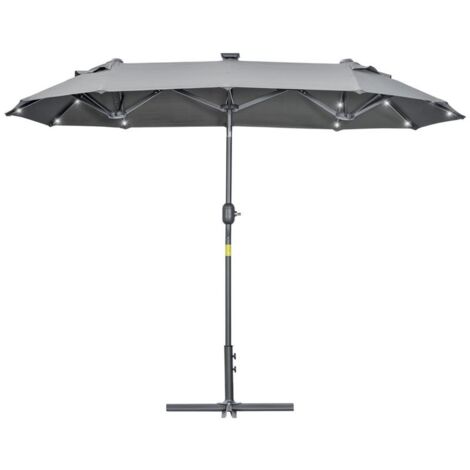 OMBRELLONE DOPPIO CON BASE A CROCE E LUCI LED 295 X 150 X 219 CM GRIGIO