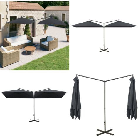 Ombrellone Doppio con Palo in Acciaio Antracite 600x300 cm - Ombrellone da giardino - Protezione dai raggi UV