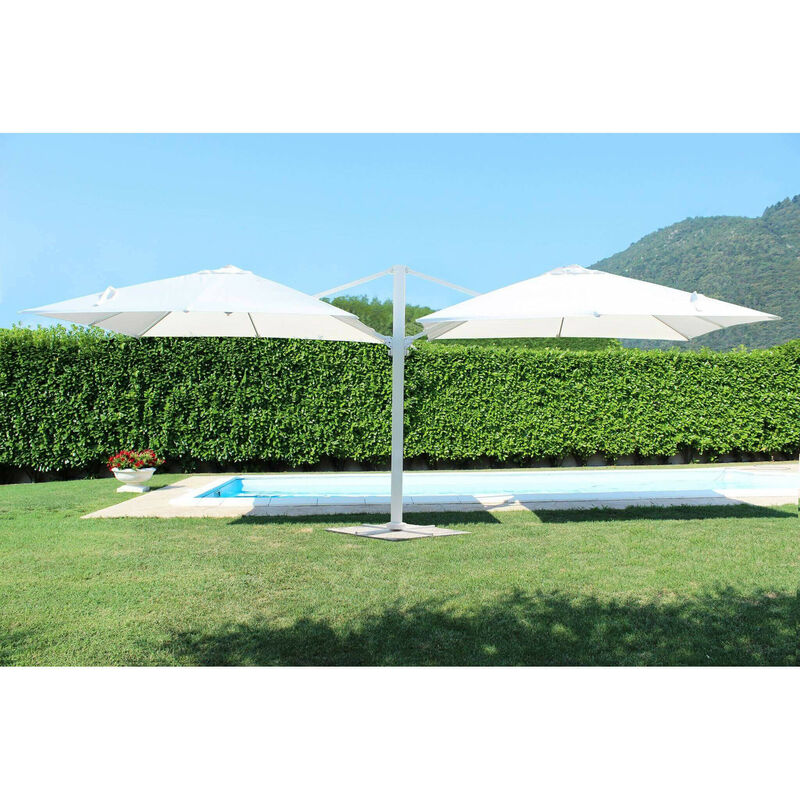 Ombrellone doppio da giardino a palo centrale 6,35x3 mt con struttura in alluminio Gemini - White