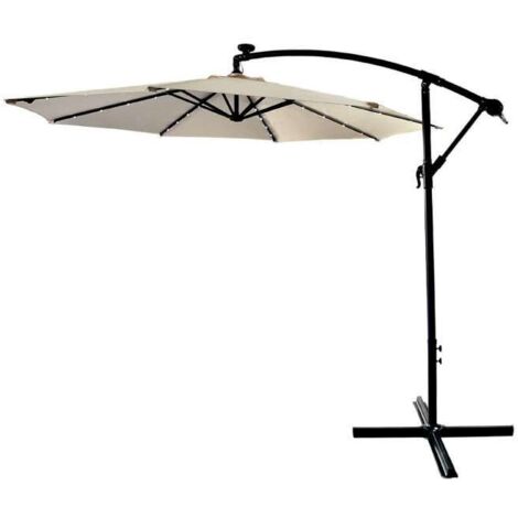 Ombrellone Esterno con Braccio Laterale e Luci LED - Beige - 300 cm