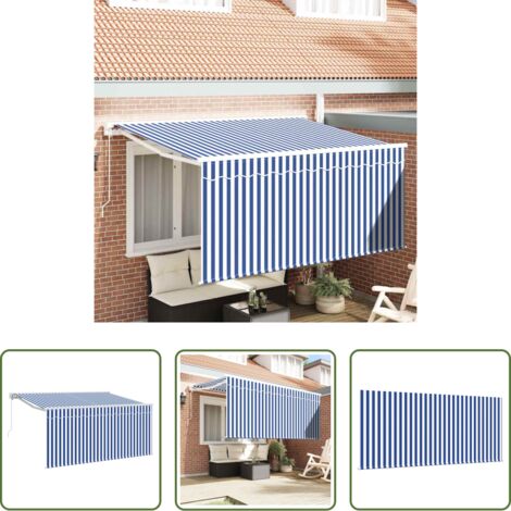 Ombrellone esterno -  Tenda Retrattile Blu e Bianco 300 x 200 cm