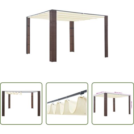 Ombrellone - Gazebo con Tetto in Polyrattan 300x300x220cm Marrone e Crema