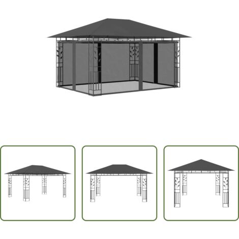 Ombrellone -  Gazebo con Zanzariera 4x3x2,73 m Antracite 180 g/m²