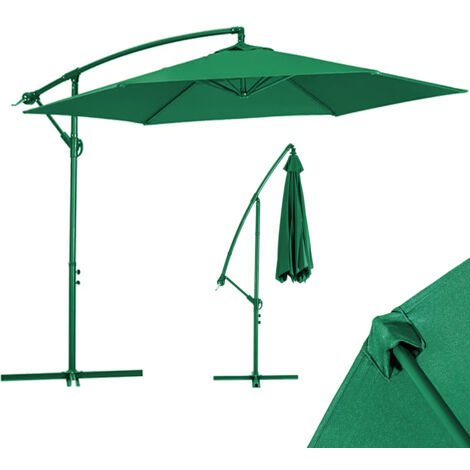 Ombrellone Giardino Decentrato 3x3Metri Full Verde Palo Metallo Gazebo Piscina