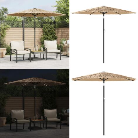 Ombrellone Giardino LED e Palo in Acciaio Marrone 268x268x226cm - Ombrellone con luci LED - Protezione dal sole