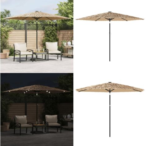 Ombrellone Giardino LED e Palo in Acciaio Marrone 288x288x225cm - Ombrellone con luci LED - Protezione dal sole