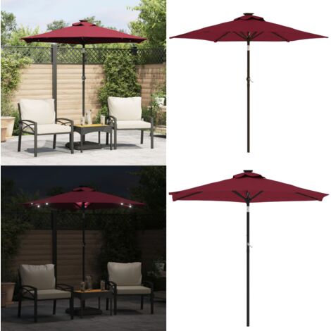 Ombrellone Giardino LED Palo Acciaio Rosso Bordò 225x225x212 cm - Protezione dal sole - Protezione dalla pioggia