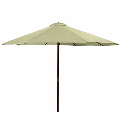 Ombrellone grande cm 350 tessuto forte 180gr x mq beje con 8 stecche e palo in legno mm48 per interno esterno giardino terrazza