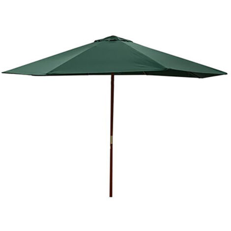 Ombrellone grande cm 350 tessuto forte 180gr x mq verde con 8 stecche e palo in legno mm48 per interno esterno giardino terrazza