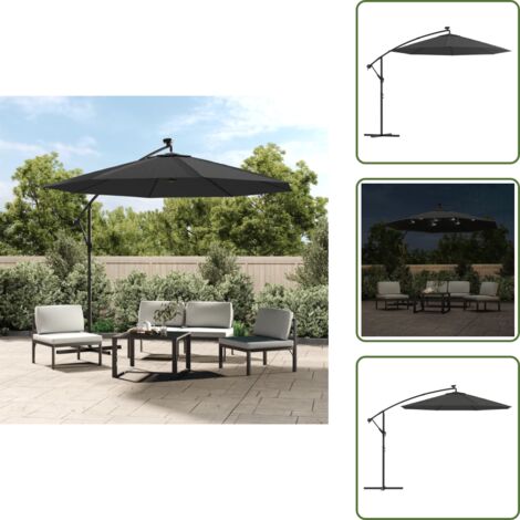 Ombrellone in acciaio - vidaXL Ombrellone a Sbalzo con LED e Palo in Acciaio 300 cm Antracite - Ombrellone anti UV