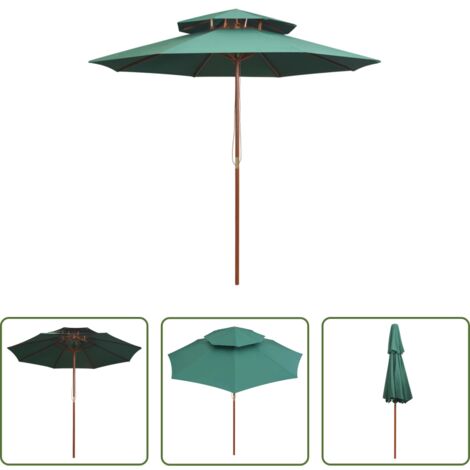 Ombrellone in legno -  Ombrellone a 2 Livelli 270x270 cm con Palo in Legno Verde