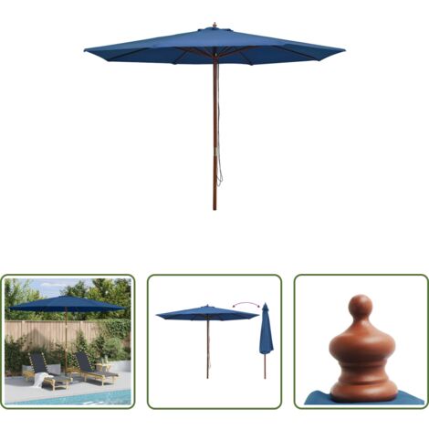Ombrellone in legno -  Ombrellone da Esterni con Palo in Legno 350 cm Blu