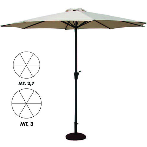 Ombrellone In Metallo Con Manovella - ø cm.300 palo ø mm.48 a 6 stecche colore ecru