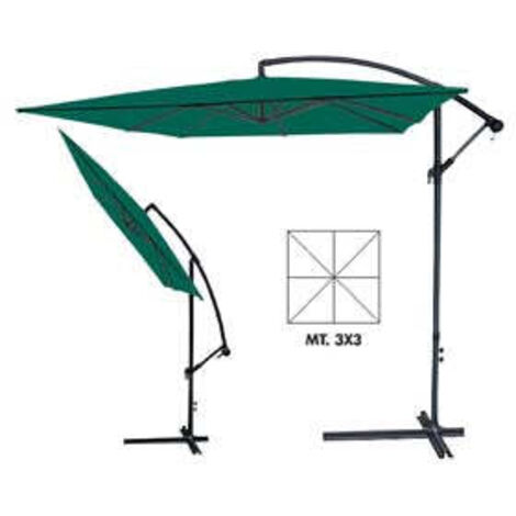 Ombrellone  In Metallo Decentrato Con Manovella - ø mt.3x3 palo ø mm.48 a 6 stecche colore verde