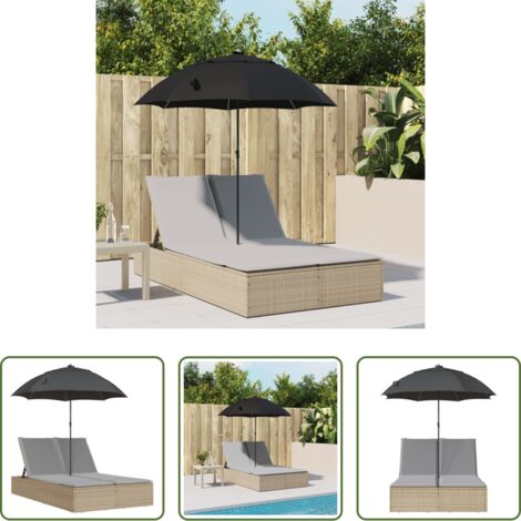 Ombrellone -  Lettino Prendisole Doppio Cuscini e Parasole Beige Polyrattan