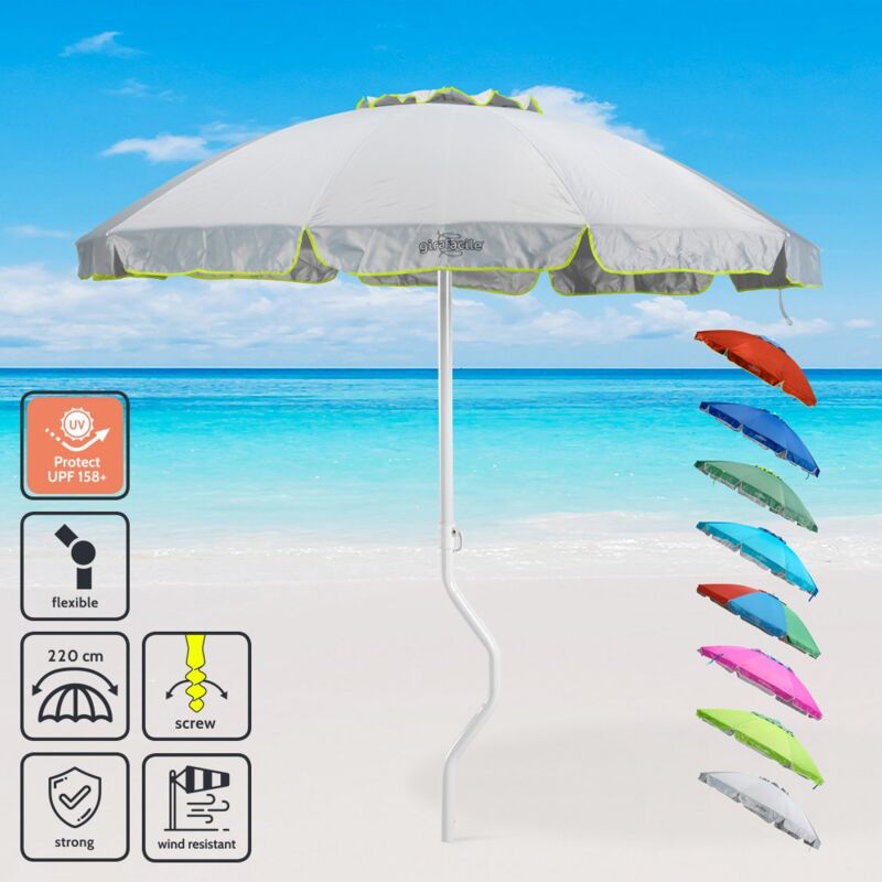 Ombrellone mare Girafacile 220 Cm Protezione uv spiaggia pesca Apollo Colore: Bianco - Silver