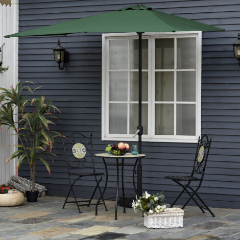 Ombrellone Mezzaluna da Parete e Muro 2.3x1.3 m, Ombrellone da Giardino con Apertura a Manovella e 5 Stecche, Ombrellone a Semicerchio con Prese d'Aria, UV30+, Verde
