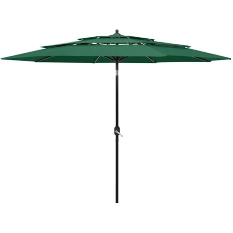 Ombrellone mobile da giardino a 3 livelli con palo in alluminio 3 m verde 020008782