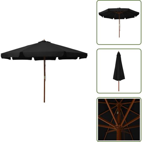Ombrellone nero - vidaXL Ombrellone da Esterni con Palo in Legno 330 cm Nero - Ombrellone anti-sbiadimento