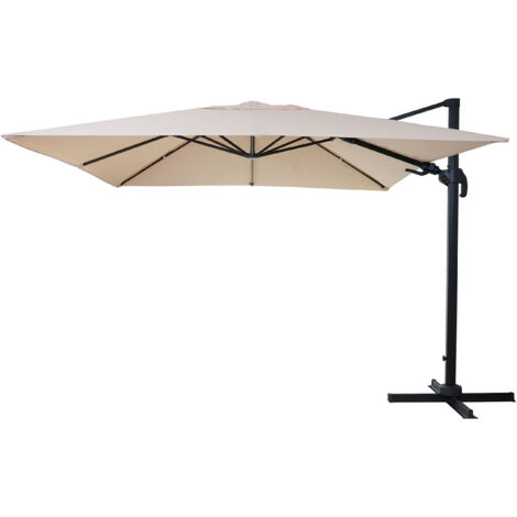 Ombrellone parasole decentrato HHG-394 orientabile 3x3m avorio girevole senza base