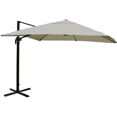 Ombrellone parasole decentrato HHG-979 3x3m avorio grigio senza base