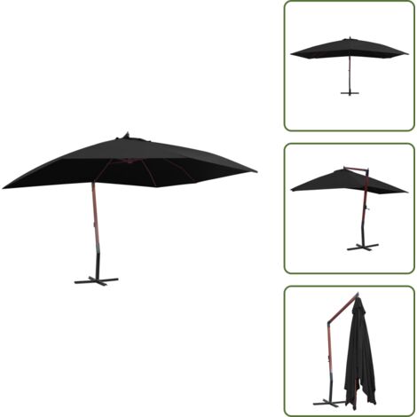 Ombrellone parasole - vidaXL Ombrellone a Sbalzo con Palo in Legno 400x300 cm Nero - Ombrellone esterno