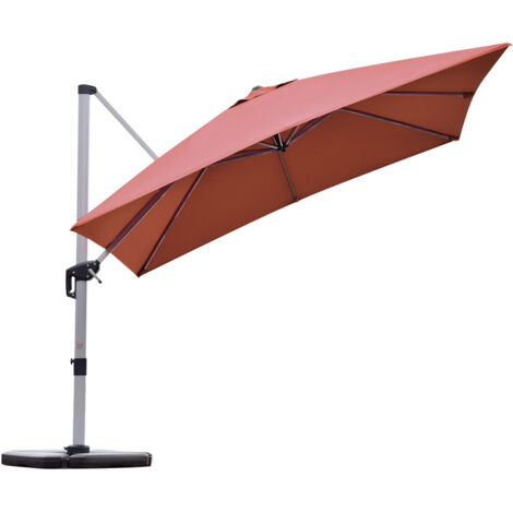 Ombrellone quadrato con base incrociata con palo in alluminio, Ombrellone con inclinazione regolabile Arancione