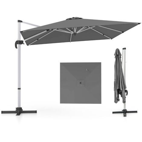 Ombrellone quadrato con base incrociata con palo in alluminio, Ombrellone con inclinazione regolabile Grigio