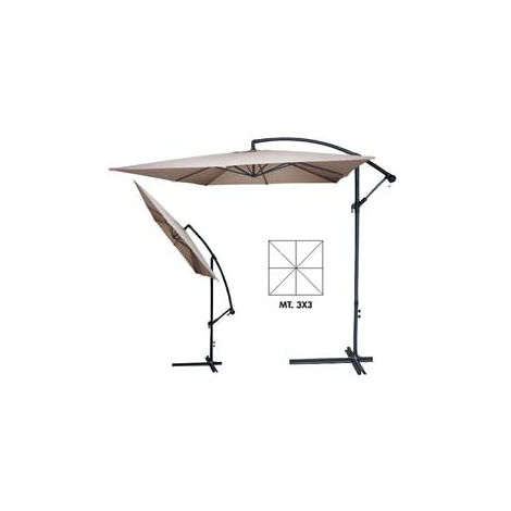 Ombrellone quadrato decentrato in metallo con manovella - ø mt.3x3 palo ø mm.48 a 6 stecche colore beige
