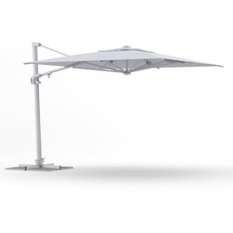 Ombrellone Retrattile 3x4 m Decentrato in Alluminio Bianco con Inclinazione Multi-Posizione e Rotazione 360°