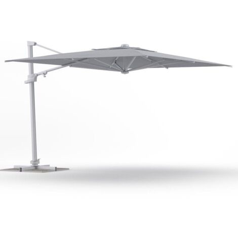 Ombrellone Retrattile 3x4 m Decentrato in Alluminio Grigio con Inclinazione Multi-Posizione e Rotazione 360°