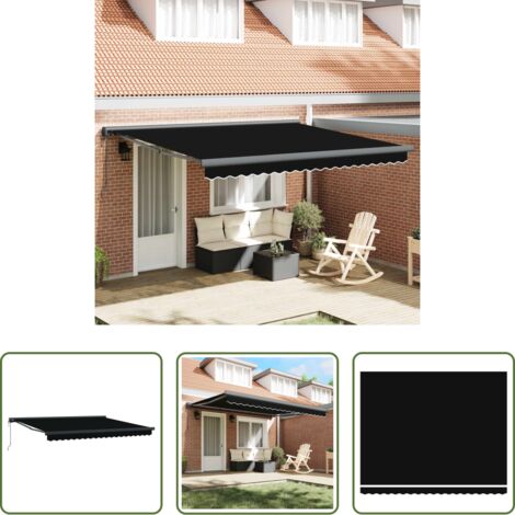 Ombrellone retrattile -  Tenda da Sole Nero 400 × 300 cm Poliestere e Alluminio