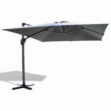 Ombrellone rettangolare 3x4 mt grigio scuro effetto legno con struttura in alluminio a palo girevole