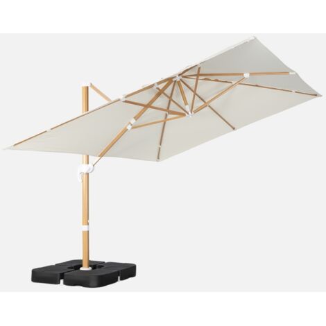 Ombrellone rettangolare eccentrico asta effetto legno, 3x4m + base 50x50cm