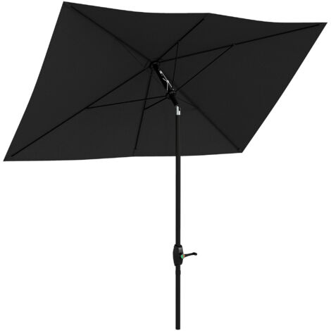Ombrellone rettangolare inclinabile 2 x 3 m con manovella, tela in poliestere ad alta densità impermeabile 180 g/m², nero