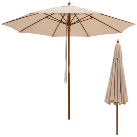 Ombrellone rotondo a carrucola in legno con meccanismo a carrucola, Ombrellone da mercato per cortile Beige