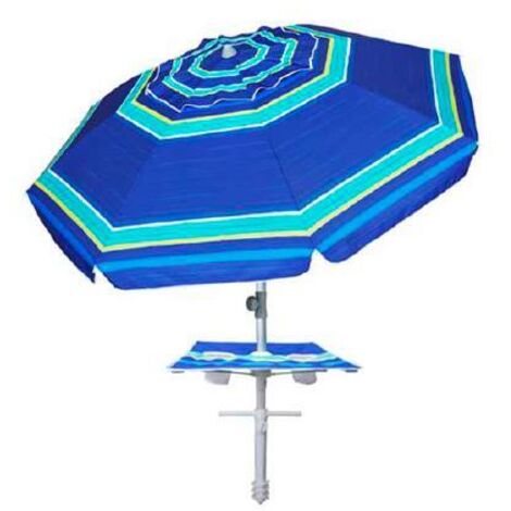 OMBRELLONE SPIAGGIA ALLUMINIO UPF POLY BLU/ARG Ø220CM C/TAVOLIN PAPILLON