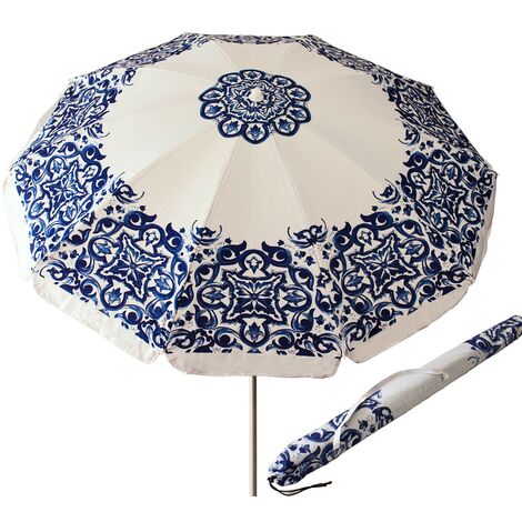 Ombrellone Spiaggia Giardino Bianco BLU 220 cm Maioliche Kalat 50020