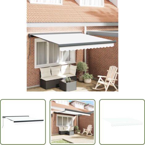 Ombrellone -  Tenda Retrattile Bianco 350 x 250 cm Tessuto e Metallo