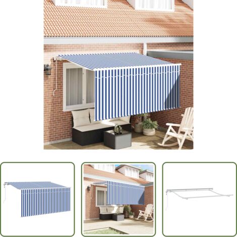 Ombrellone -  Tenda Retrattile Blu e Bianco 300 x 200 cm